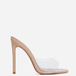 Square Peep Toe Mule Nude Patent Clear Heels